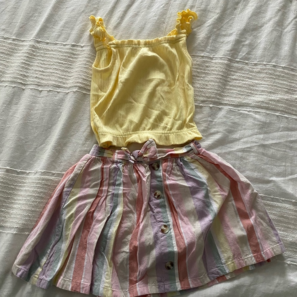 Wonder Nation Yellow Top and Pastel Striped Skirt Set Girls 5T